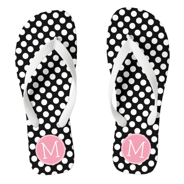 Pastellrosa und schwarze Polka-Punkte benutzerdefi Flip Flops (Fußbett)