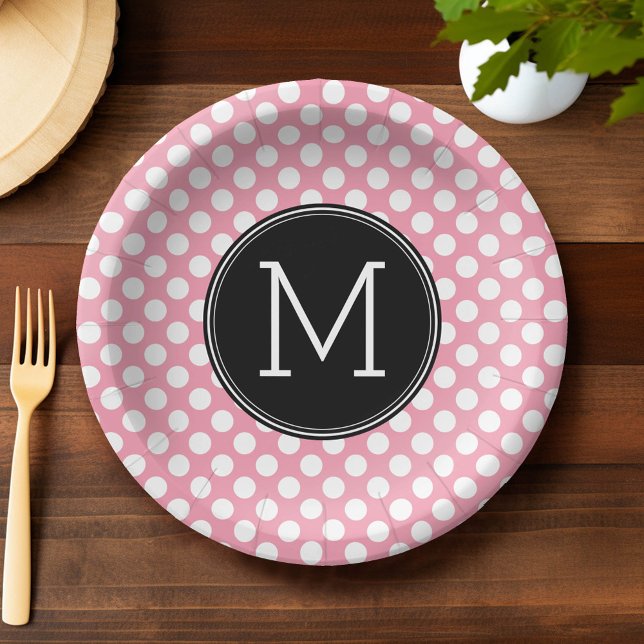 Pastellrosa und schwarze Polka-Punkte benutzerdefi Pappteller (Custom Paper Plate)