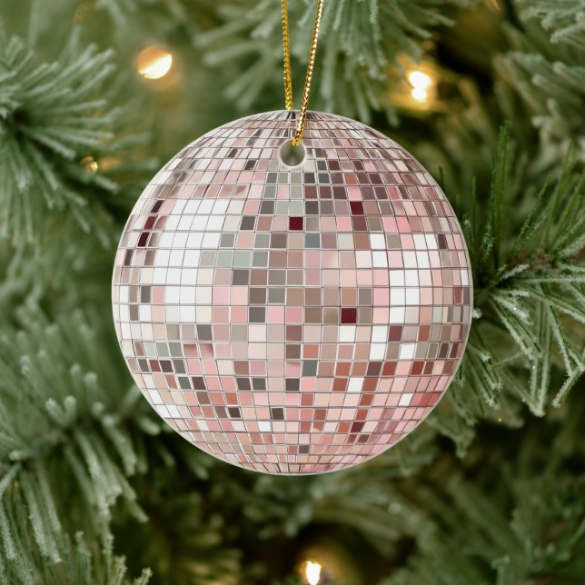 Pastellrosa und Silberner Diskothek Keramik Ornament (Baum)