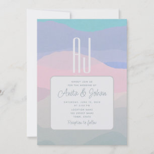 Pastellrosa und Staubblau Moderne Hochzeit Einladung