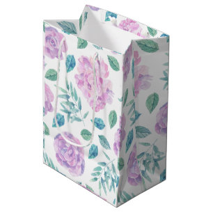 Pastellrosa und violette Blumenmuster Mittlere Geschenktüte