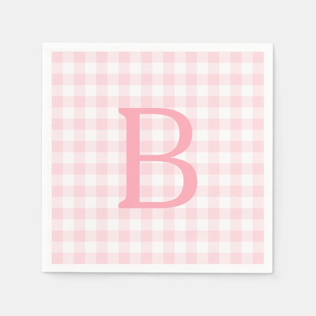 Pastellrosa und weiß karierte Monogramm Serviette (Vorderseite)