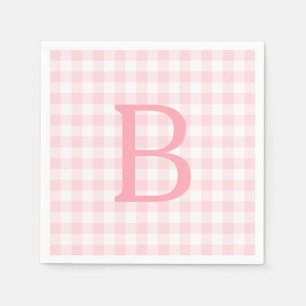 Pastellrosa und Weiße Gingham Monogram Serviette