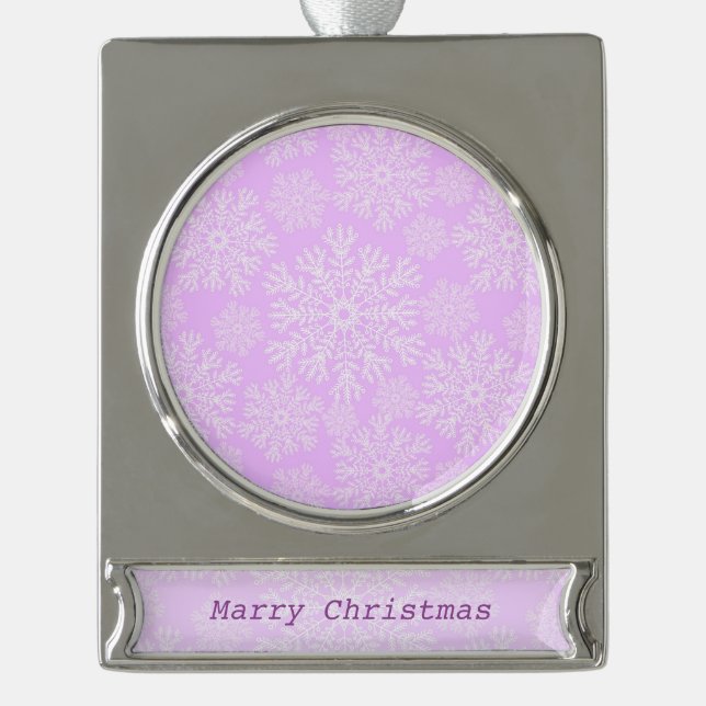 Pastellrosa und weiße Weihnachtsschneeflocken Must Banner-Ornament Silber (Vorderseite)