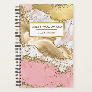 Pastellrosa und weißer falscher Goldglitter Achat Planer