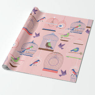 pastellrosa Voliere-Vogelkäfig Vögel Geschenkpapier