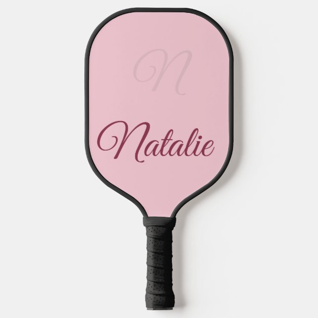 Pastellrosa Vollfarbe mit Monogramm Pickleball Schläger (Vorderseite)