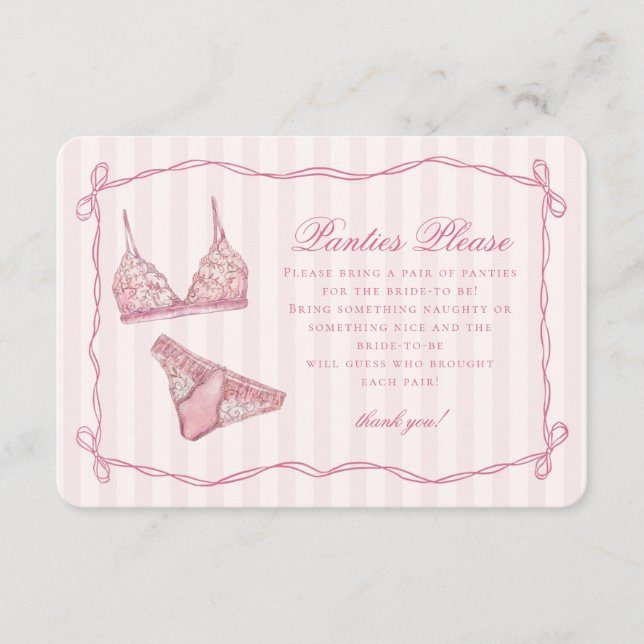Pastellrosa Wäsche Dusche Slips Bitte Begleitkarte (Vorderseite)
