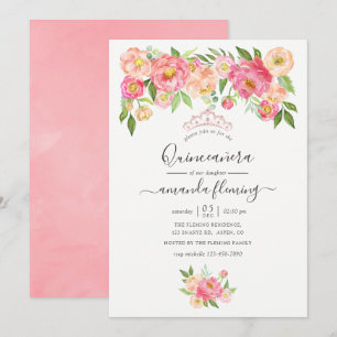 Pastellrosa Wasserfarbe Pfingstrosen Quinceañera Einladung
