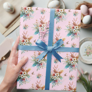 Pastellrosa Wasserfarben-Blumenkreuz Ostern Geschenkpapier
