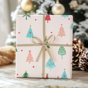 Pastellrosa Weihnachtsbäume Whimsical Holiday Geschenkpapier