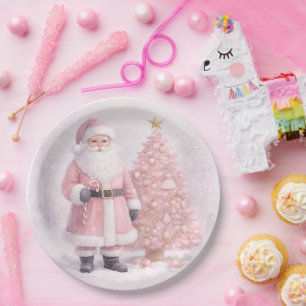 Pastellrosa Weihnachtsmann Pappteller
