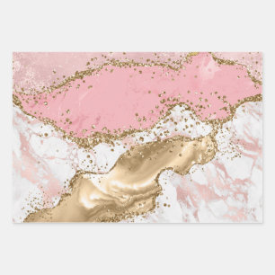 Pastellrosa & Weiß & Gold Glitter Achat Geschenkpapier Set