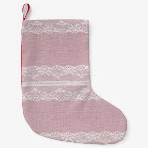 Pastellrosa, weiße Spitzentextur Kleiner Weihnachtsstrumpf