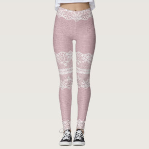 Pastellrosa, weiße Spitzentextur Leggings