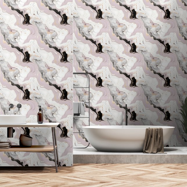 Pastellrosa weißer Marmor Tapete (Badezimmer)