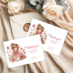 Pastellrosa Whimsische Feen Blumen 4. Geburtstag Dankeskarte