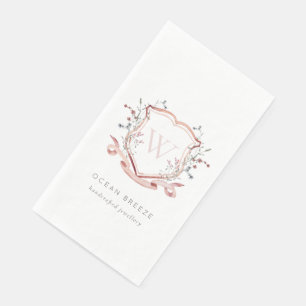 Pastellrosa Wildblume Aquarellfarben Wappen Monogr Serviette
