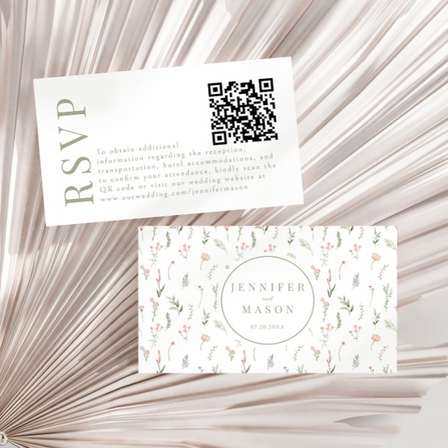 Pastellrosa Wildblume Hochzeit RSVP QR-Code-Karten Begleitkarte (Von Creator hochgeladen)