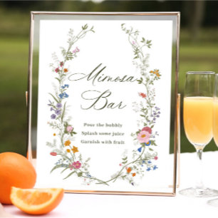 Pastellrosa Wildblume Mimosa Bar Sign Poster