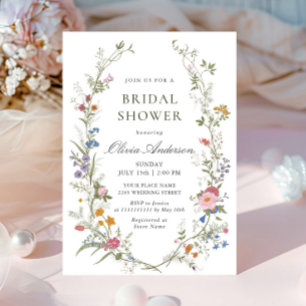 Pastellrosa Wildblumen Brautparty Einladung