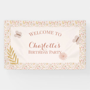 Pastellrosa Wildblumen mit Schmetterlingen Banner