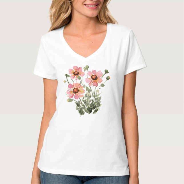 Pastellrosa Wildblumen T-Shirt (Vorderseite)