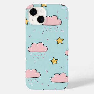 Pastellrosa-Wolken- und Gelb-Stern-Muster Case-Mate iPhone 14 Hülle