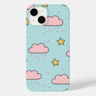 Pastellrosa-Wolken- und Gelb-Stern-Muster Case-Mate iPhone 14 Hülle