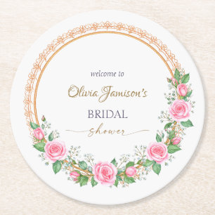 Pastellrosafarbene Rosen & Babypanne Bridal-Kranz Runder Pappuntersetzer