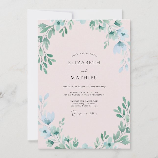 Pastellrosane Blätterhochzeit Einladung (Vorderseite)