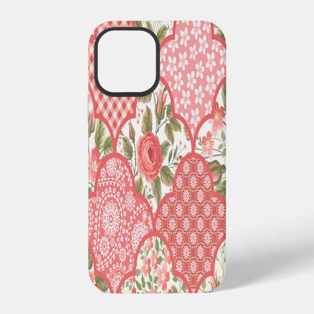 Pastellrosen Blumen-Patchwork-Muster iPhone Hülle (Rückseite)