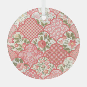 Pastellrosen Blumen-Patchwork-Muster Ornament Aus Glas