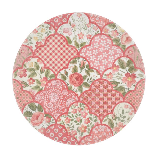 Pastellrosen Blumen-Patchwork-Muster Schneidebrett (Vorderseite)