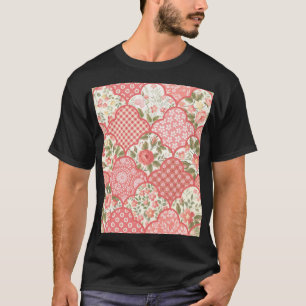 Pastellrosen Blumen-Patchwork-Muster T-Shirt
