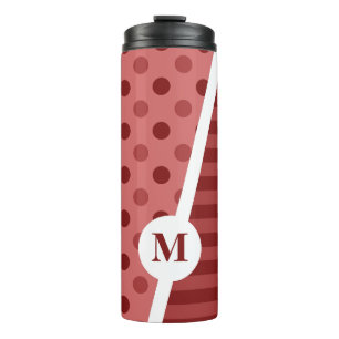 Pastellrote Polka-Dosen und Streifen: Monogramm Thermosbecher