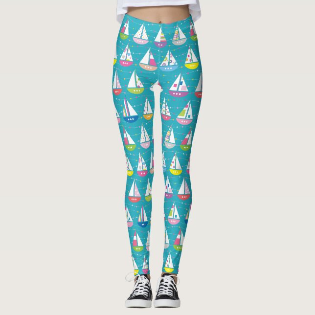 PastellSegelboot-Muster Leggings (Vorderseite)