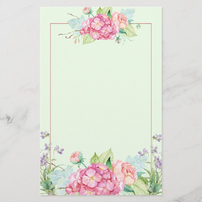 Pastellsommer-Blumen und rosa Linie Grenze Briefpapier (Vorderseite)