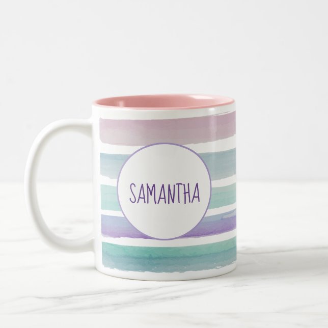 Pastellstreifen Blass Rosa Blau Lila Zweifarbige Tasse (Links)