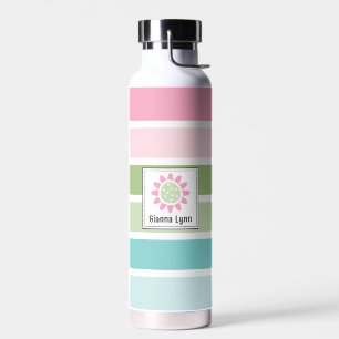 Pastellstreifen Blumenmonogramm Trinkflasche