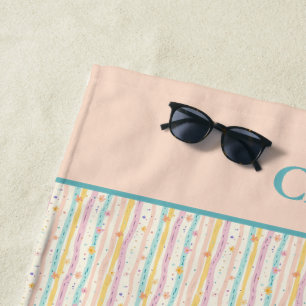 Pastellstreifen für Monogramm und Blume Rosa Aquam Strandtuch