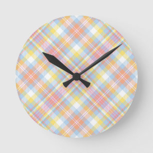 Pastellstreifen kariert runde wanduhr