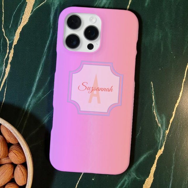 Pastellstreifen Monogramm Anfangsbuchstabe Regenbo iPhone Hülle (Monogram initial and template text phone case back)