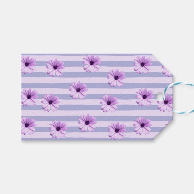 Pastellstreifen-Muster mit Daisis Geschenkanhänger (Vorderseite (Horizontal))