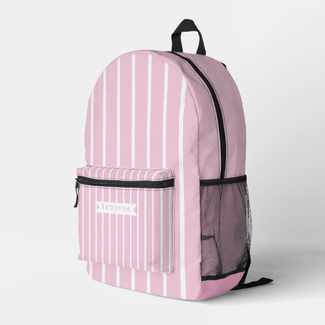 Pastellstreifen Rosa Weiß Bedruckter Rucksack (Rückseitige Ecke Rechts)
