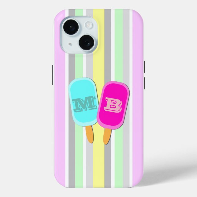 Pastellstreifen und Popsicles Monogramm Case-Mate iPhone Hülle (Rückseite)