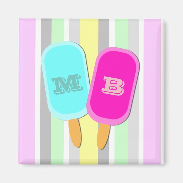 Pastellstreifen und Popsicles Monogramm Magnet (Vorne)
