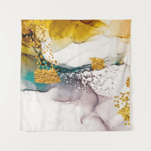 Pastelltenderness: Goldene Wirbel Kunst. Wandteppich