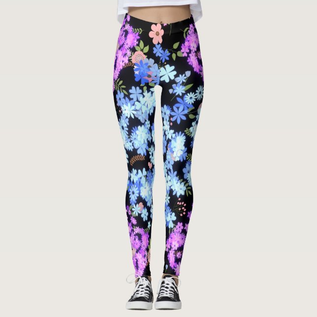 Pastelltöne Blumenmuster Schwarz BG Leggings (Vorderseite)