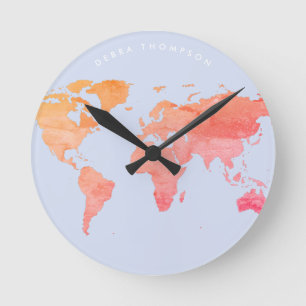 Pastelltonkarte der Welt Runde Wanduhr